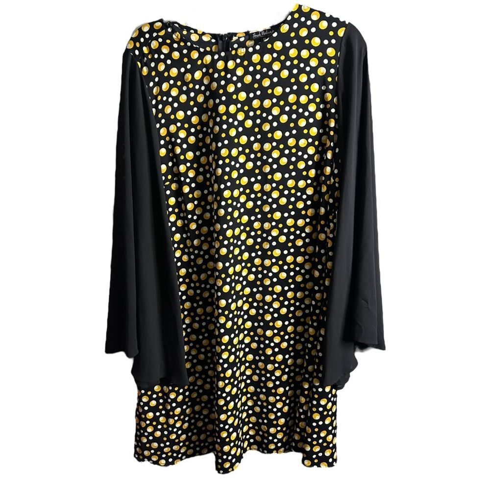 SMAK Parlour Black Yellow Polka Dot Shift Dress Angel Sleeves Size 1X